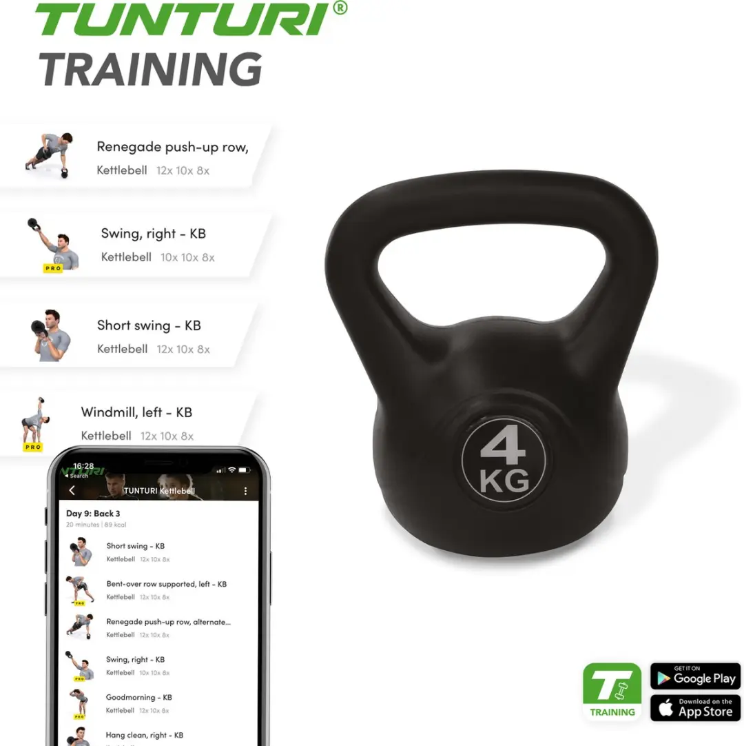 Tunturi Kettlebell 4kg - Zwart