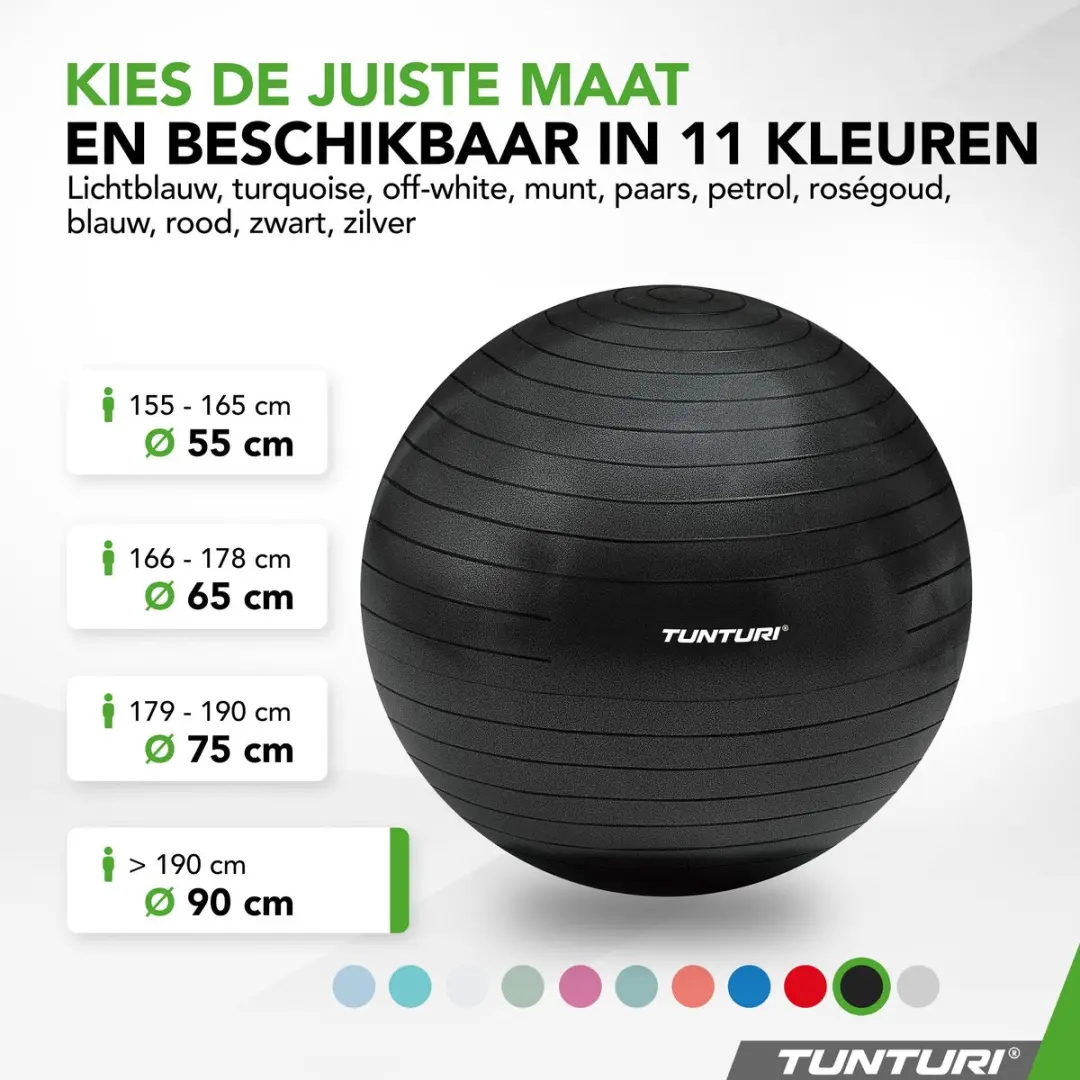 Tunturi Anti Burst Fitnessbal 90cm - 220kg - Zwart
