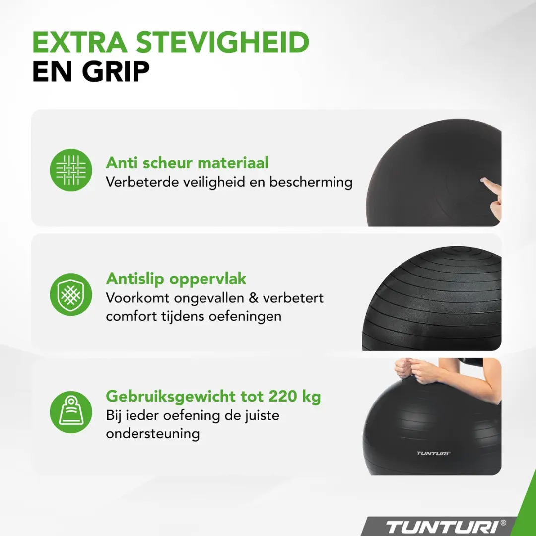 Tunturi Anti Burst Fitnessbal 90cm - 220kg - Zwart