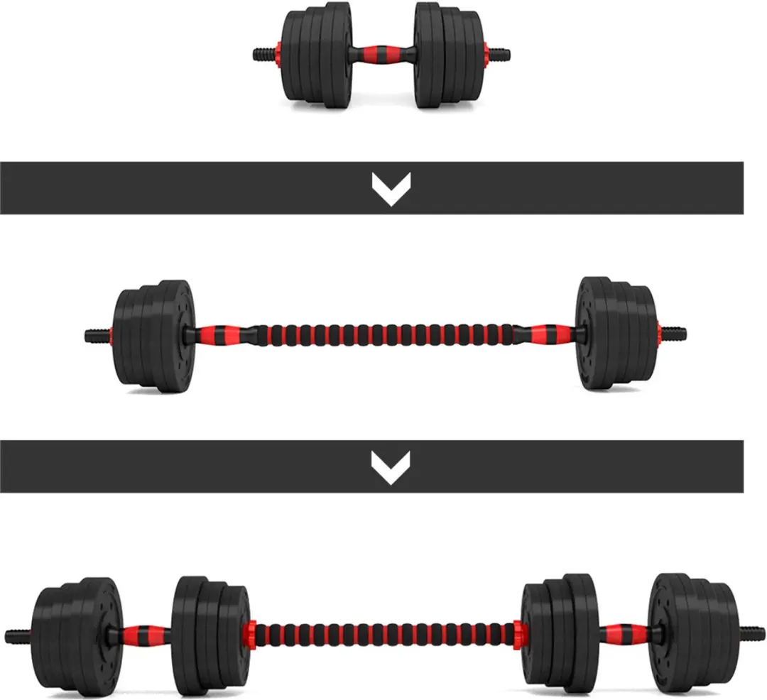 HMS Dumbbells & Halter Set 20kg - 17-delig - Zwart/Rood - afbeelding 6 van 6