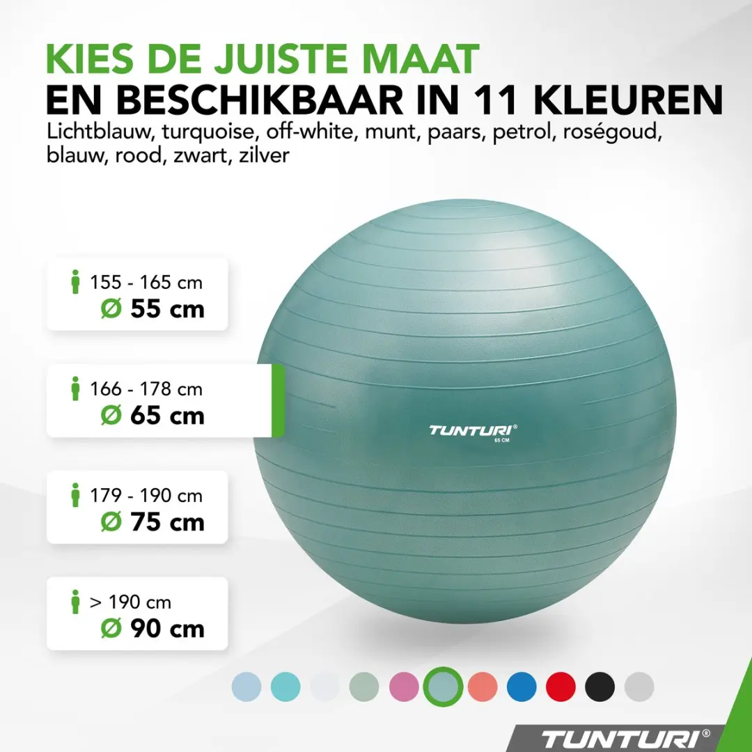 Tunturi Anti Burst Fitnessbal 65cm - 220kg - Petrol - afbeelding 6 van 6