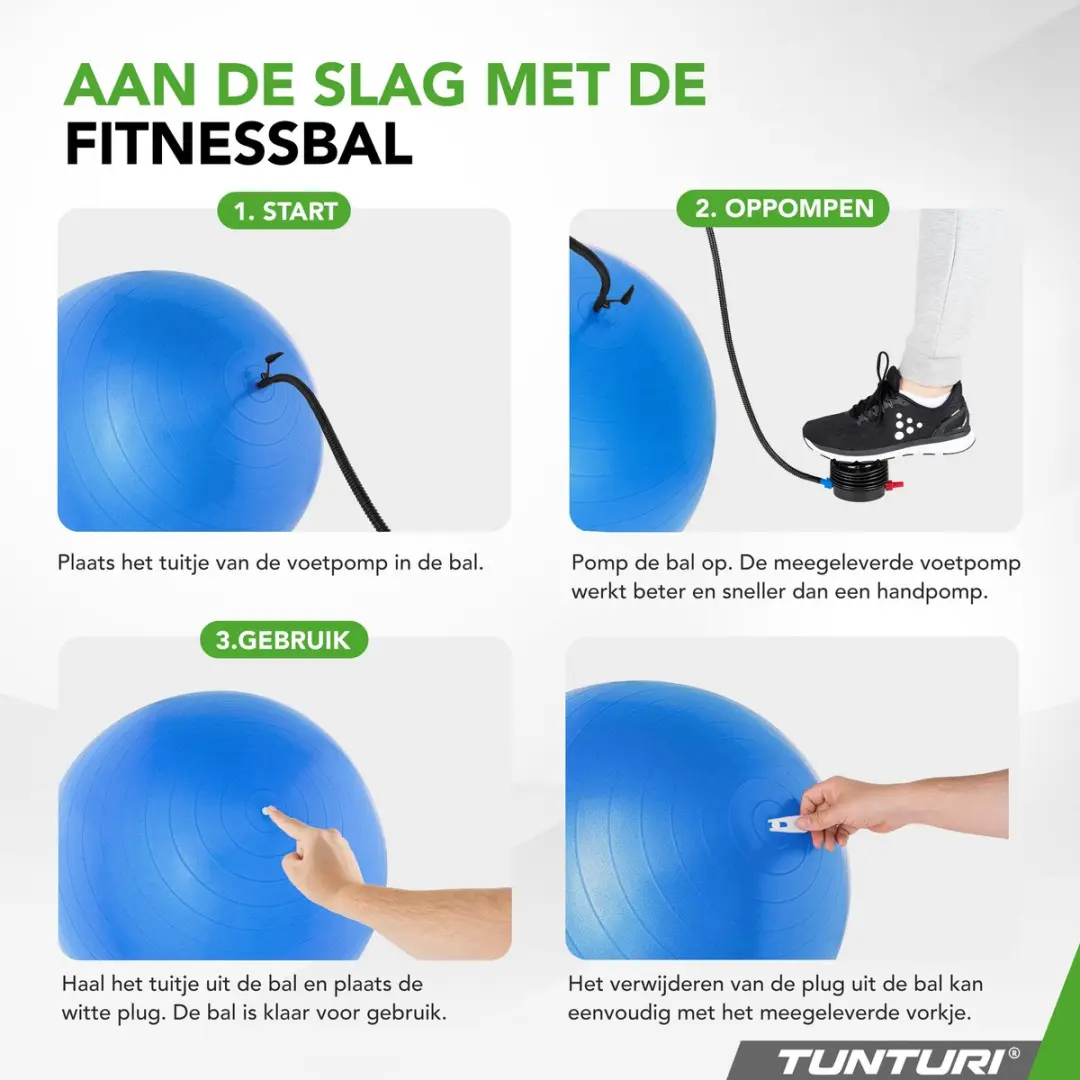 Tunturi Anti Burst Fitnessbal 65cm - Blauw