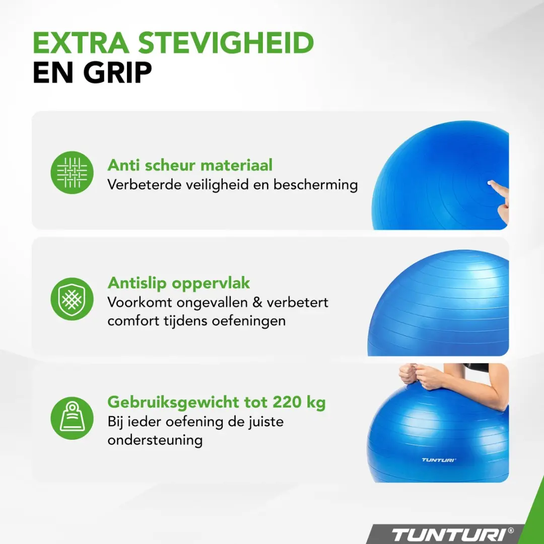 Tunturi Anti Burst Fitnessbal 65cm - Blauw