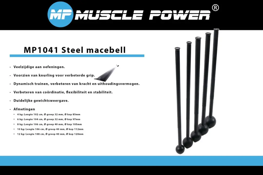 Muscle Power Macebell 12 kg - Zwart