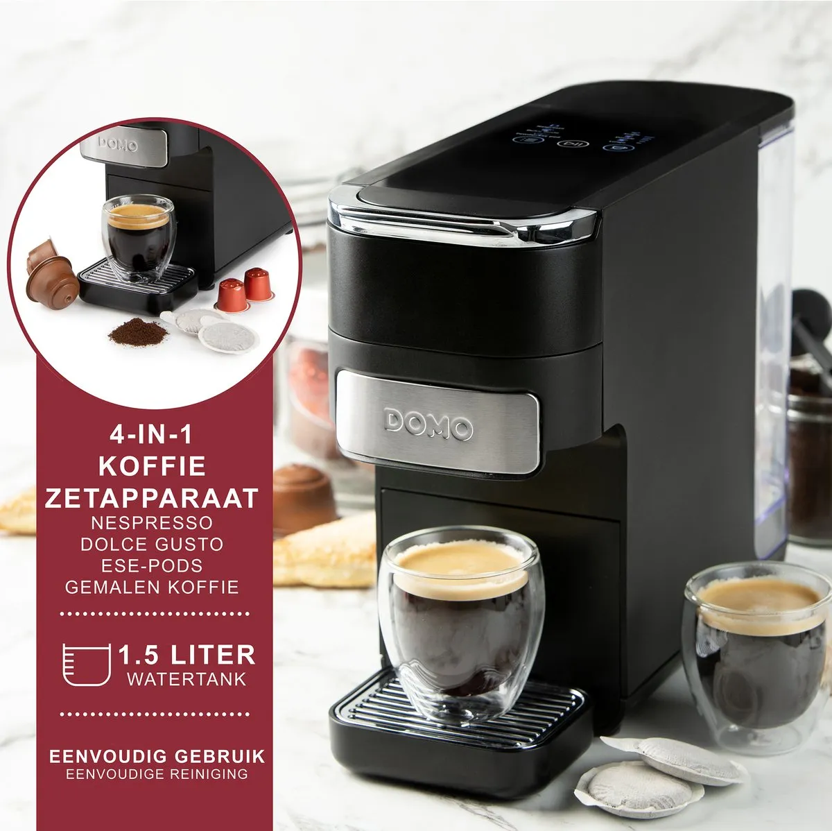 Domo DO748K 4-in-1 Koffiemachine - 1545W - Zwart