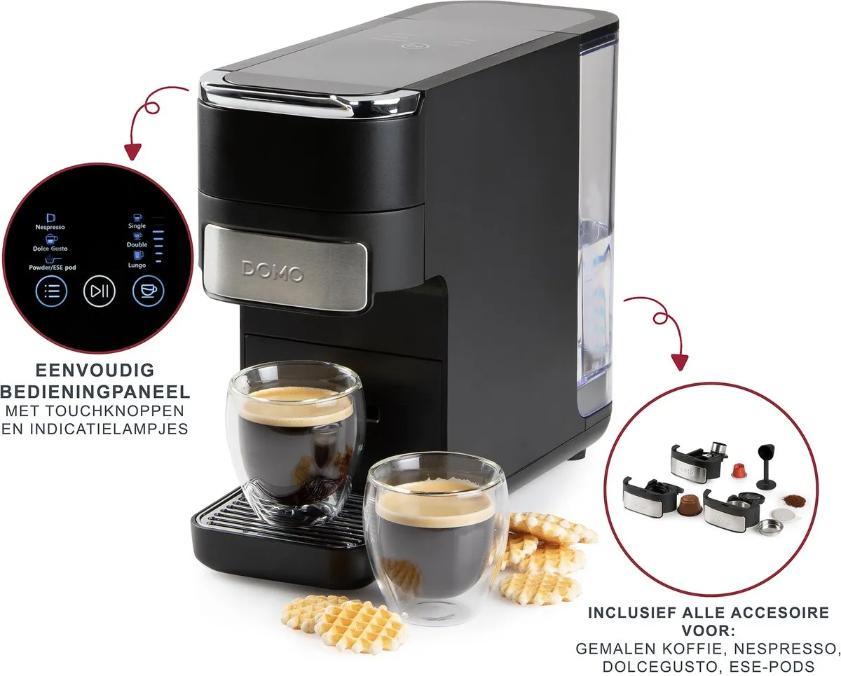 Domo DO748K 4-in-1 Koffiemachine - 1545W - Zwart