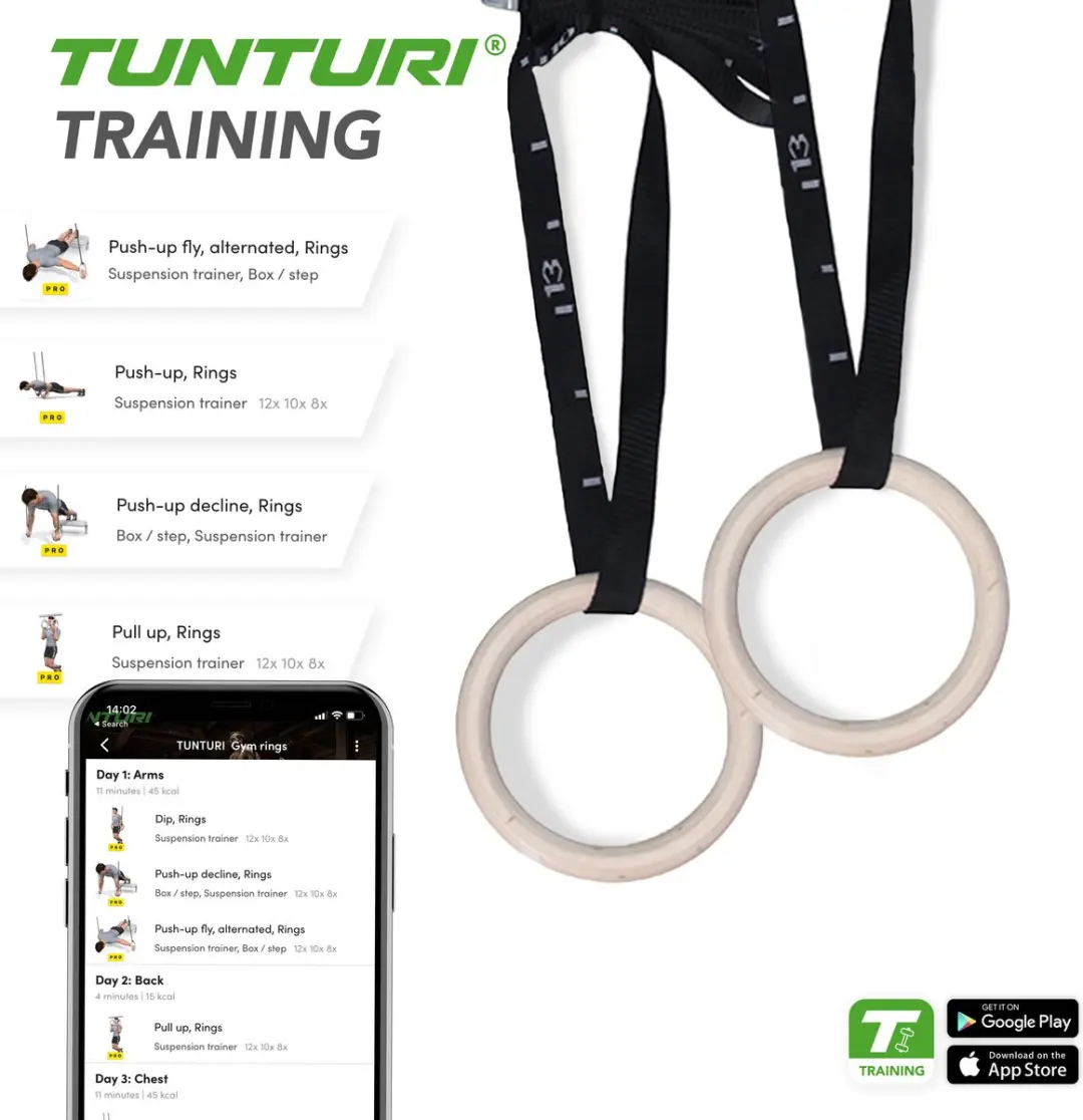 Tunturi Gymnastic Rings Hout 23cm - Bruin/Zwart