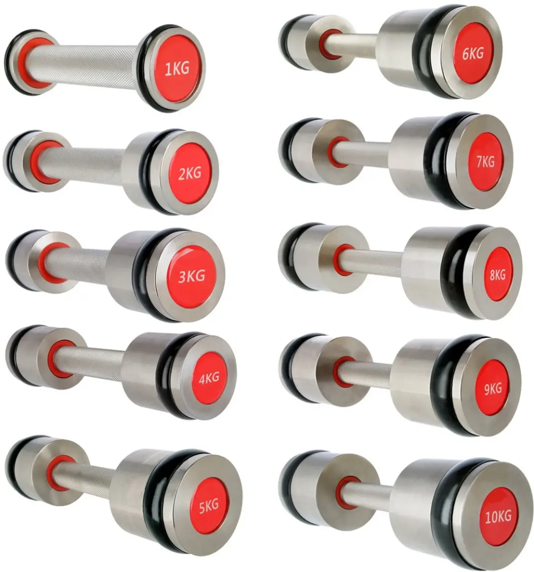 HMS Chroom Dumbbell Set 2x9 kg - Zwart/Zilver/Rood