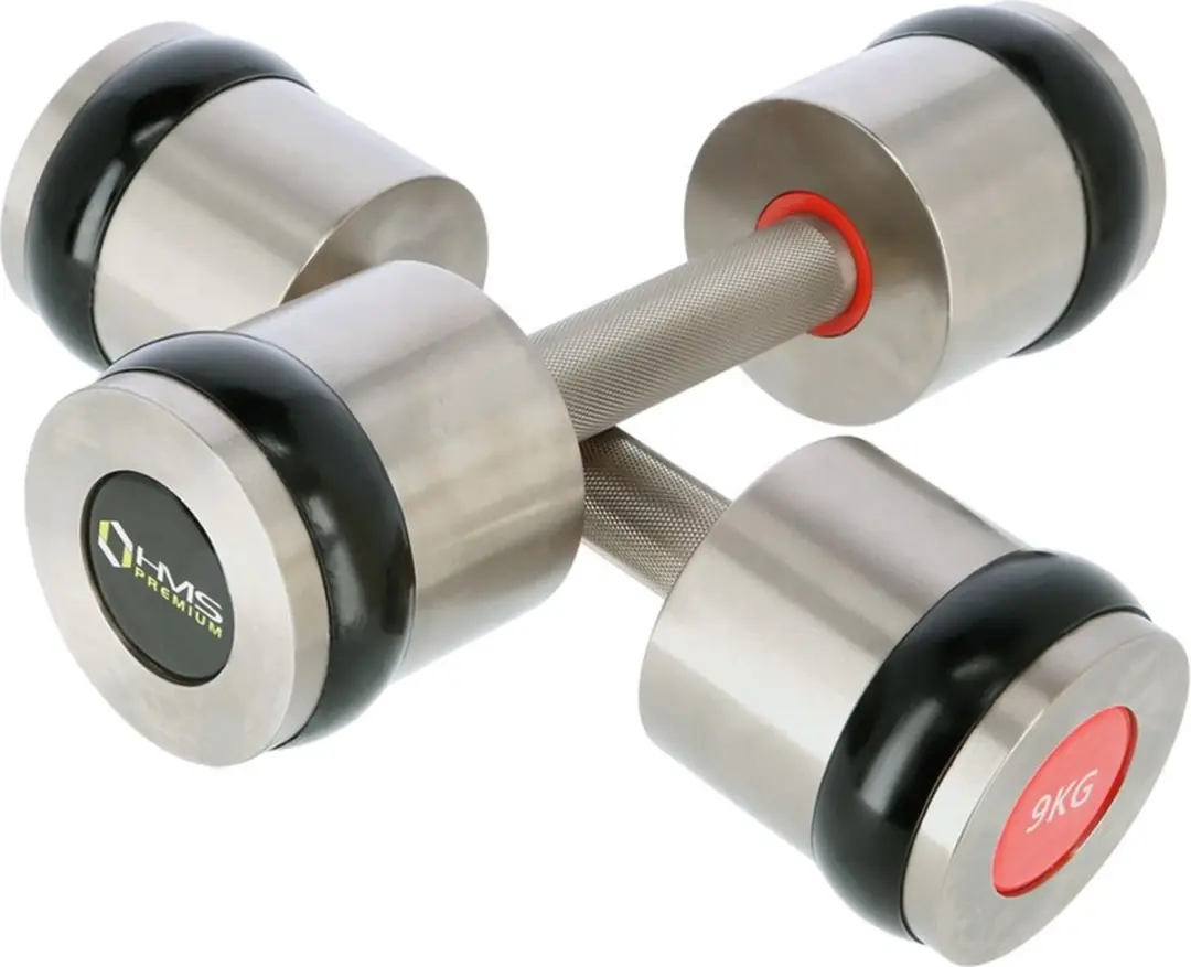 HMS Chroom Dumbbell Set 2x9 kg - Zwart/Zilver/Rood - afbeelding 6 van 6
