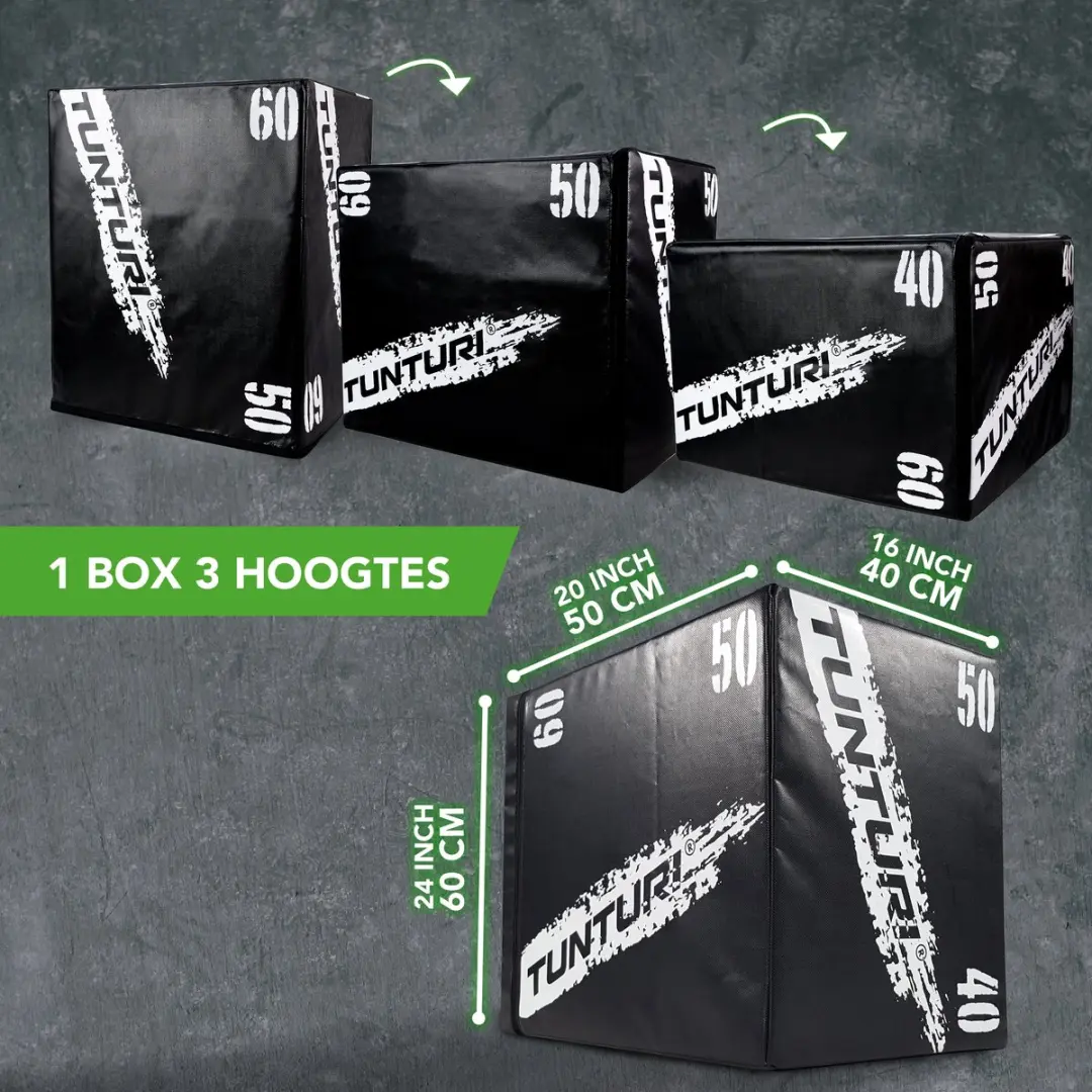 Tunturi Plyo Box 40/50/60cm - Houten Jumpbox - Zwart/Wit