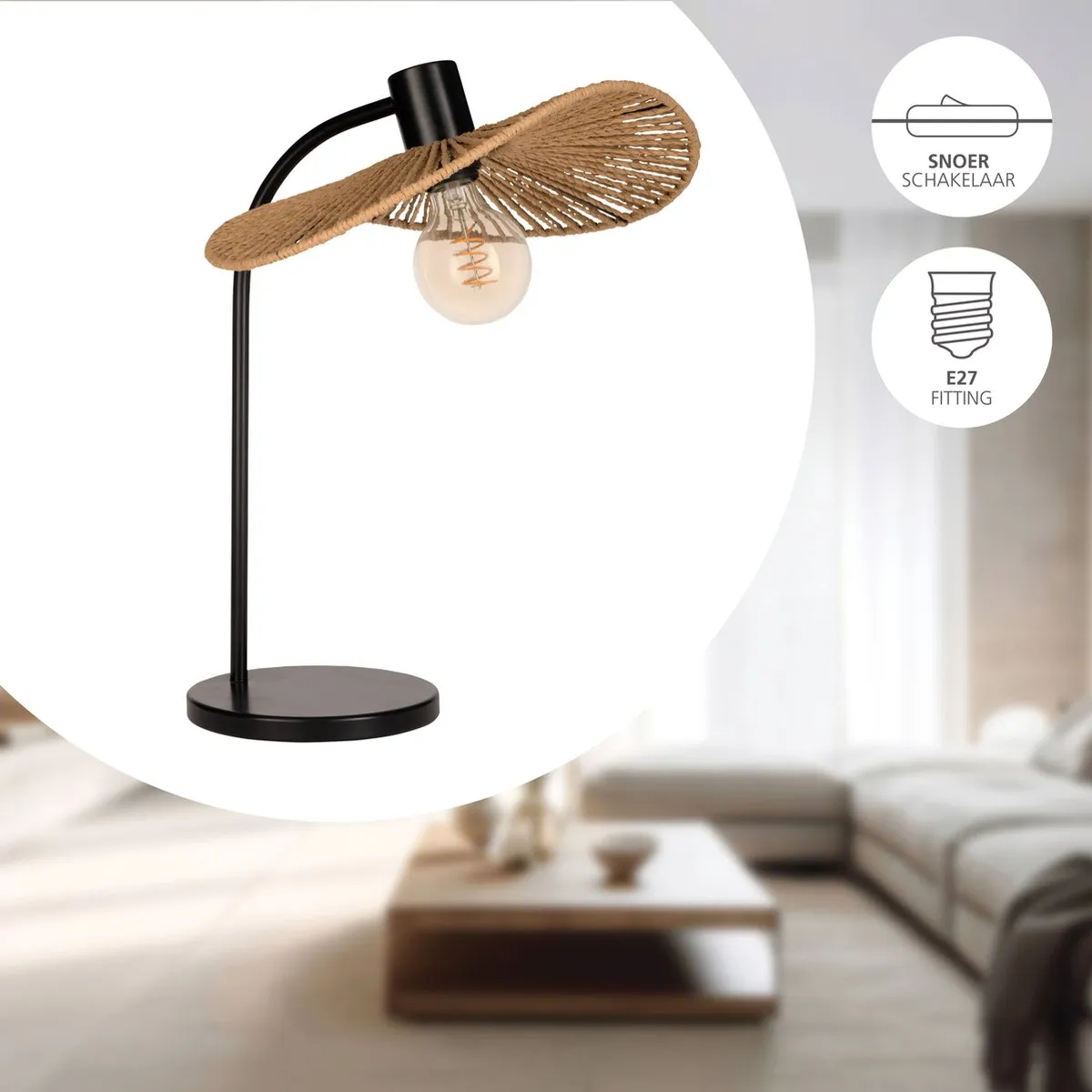 Eglo Siruela Tafellamp E27 - 46,5 cm - Bruin/Zwart