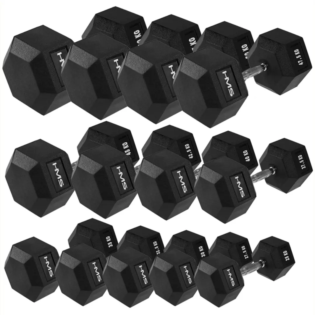 HMS Hex Pro Rubber Dumbbell 18kg - Zwart