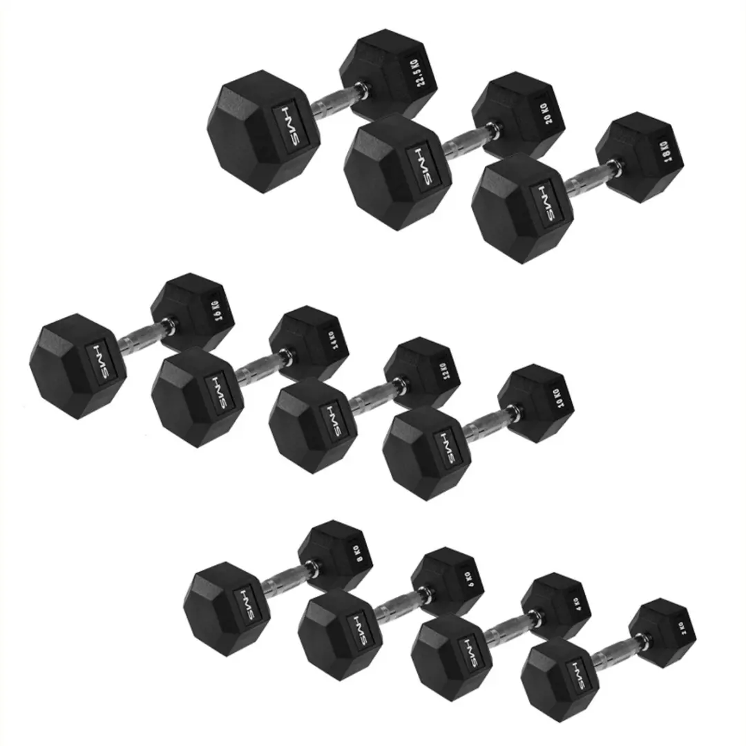 HMS Hex Pro Rubber Dumbbell 18kg - Zwart