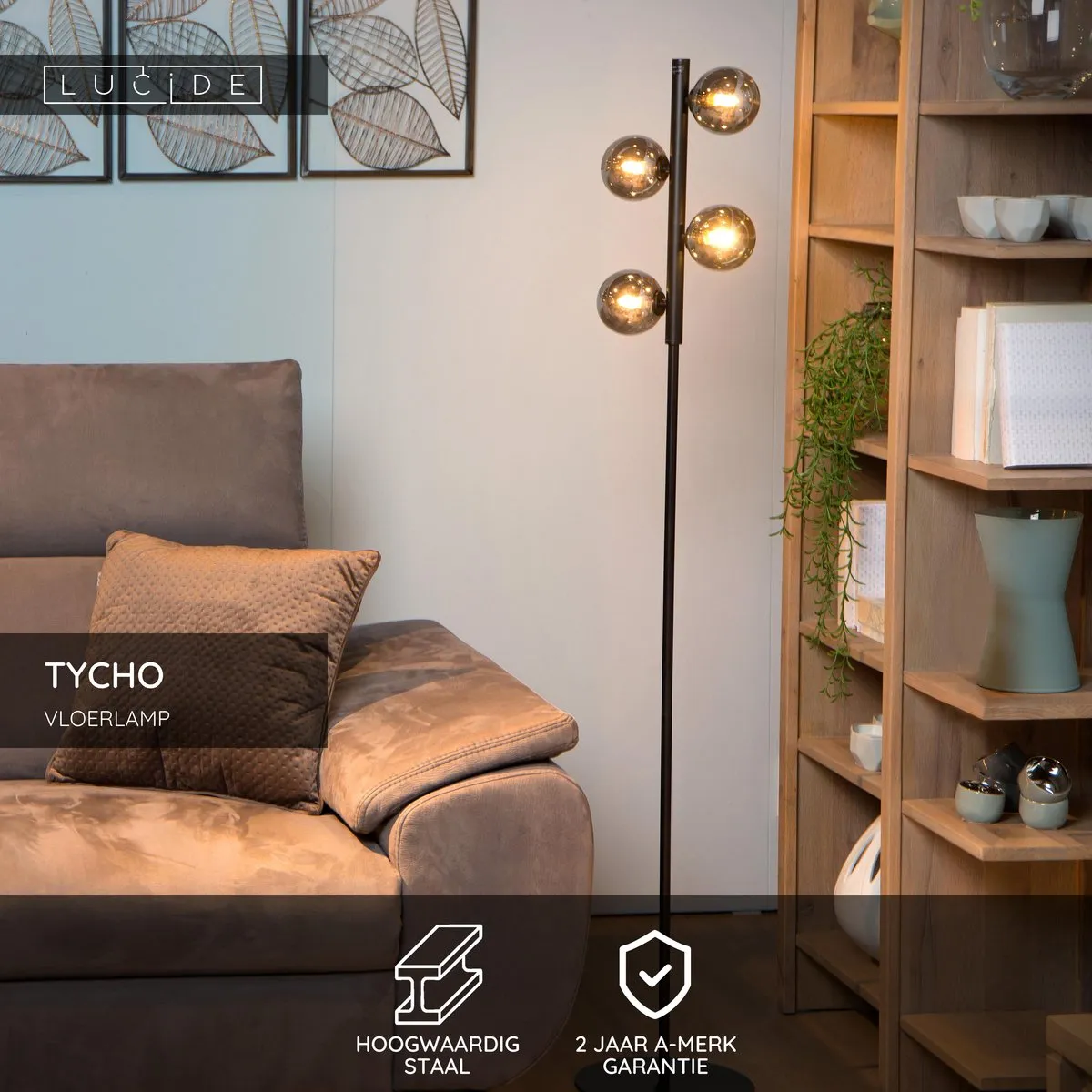 Lucide Tycho Vloerlamp 4xG9 - Zwart