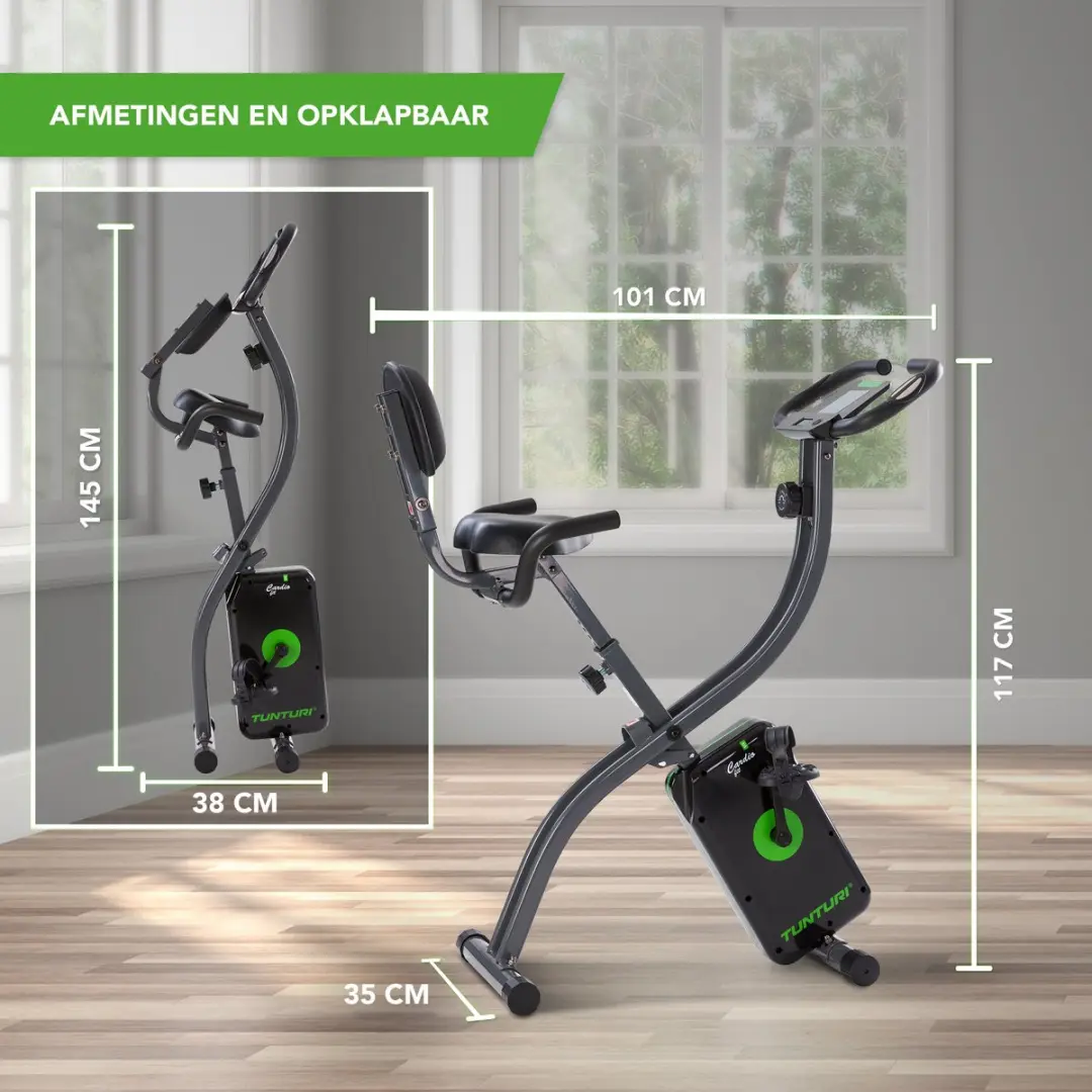 Tunturi Cardio Fit B25 X Bike Hometrainer - 8 Niveaus - Zwart/Groen/Grijs - afbeelding 6 van 6