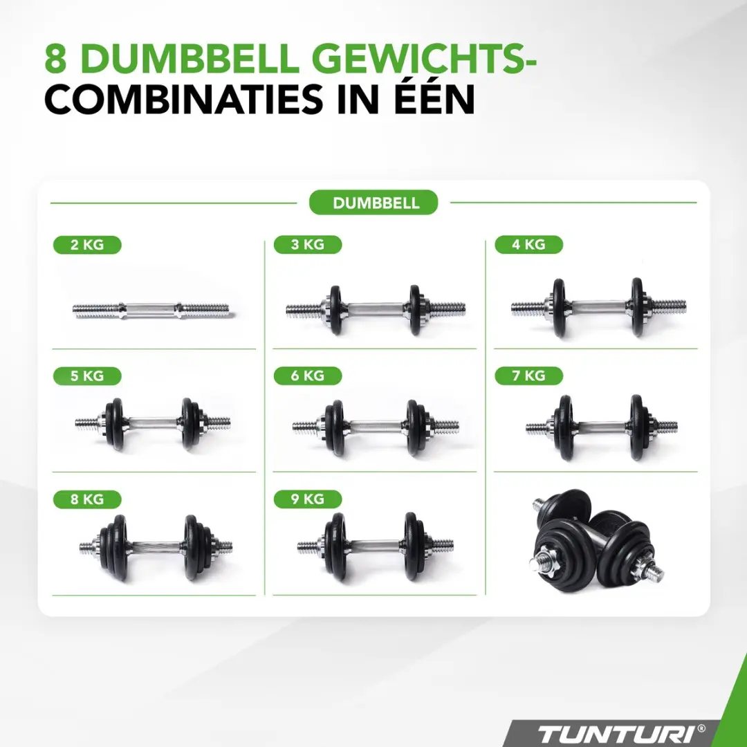 Tunturi Halterset 20kg - Gietijzer - 30mm Schroefsluiting