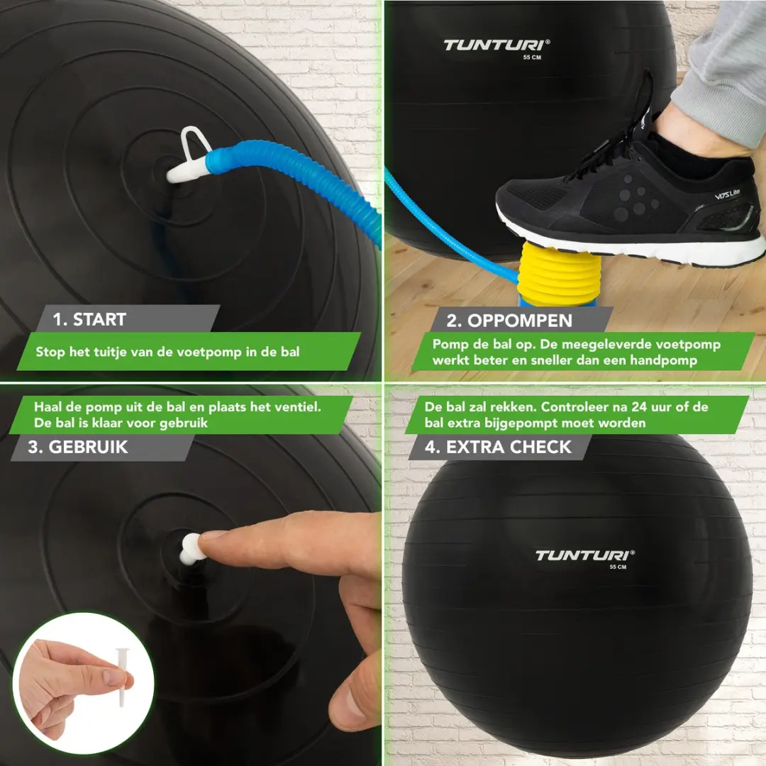 Tunturi Anti Burst Fitnessbal 55cm - 220kg - Zwart