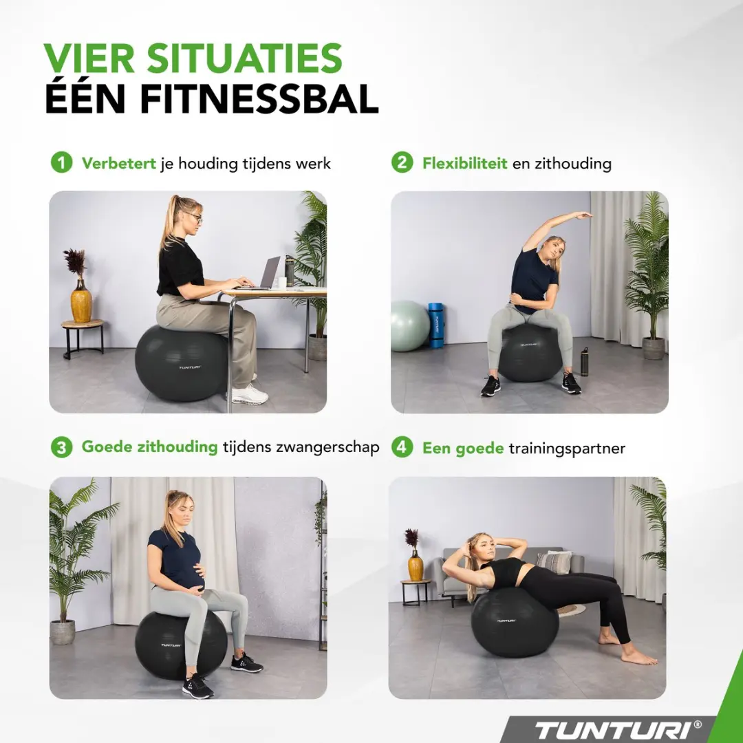 Tunturi Anti Burst Fitnessbal 55cm - 220kg - Zwart