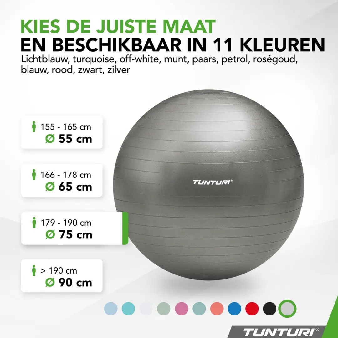 Tunturi Anti Burst Fitnessbal 75cm - 220kg - Zilver