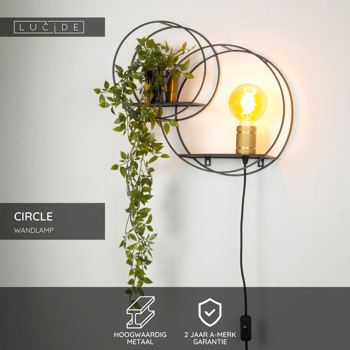 Lucide Circle Wandlamp E27 - Zwart