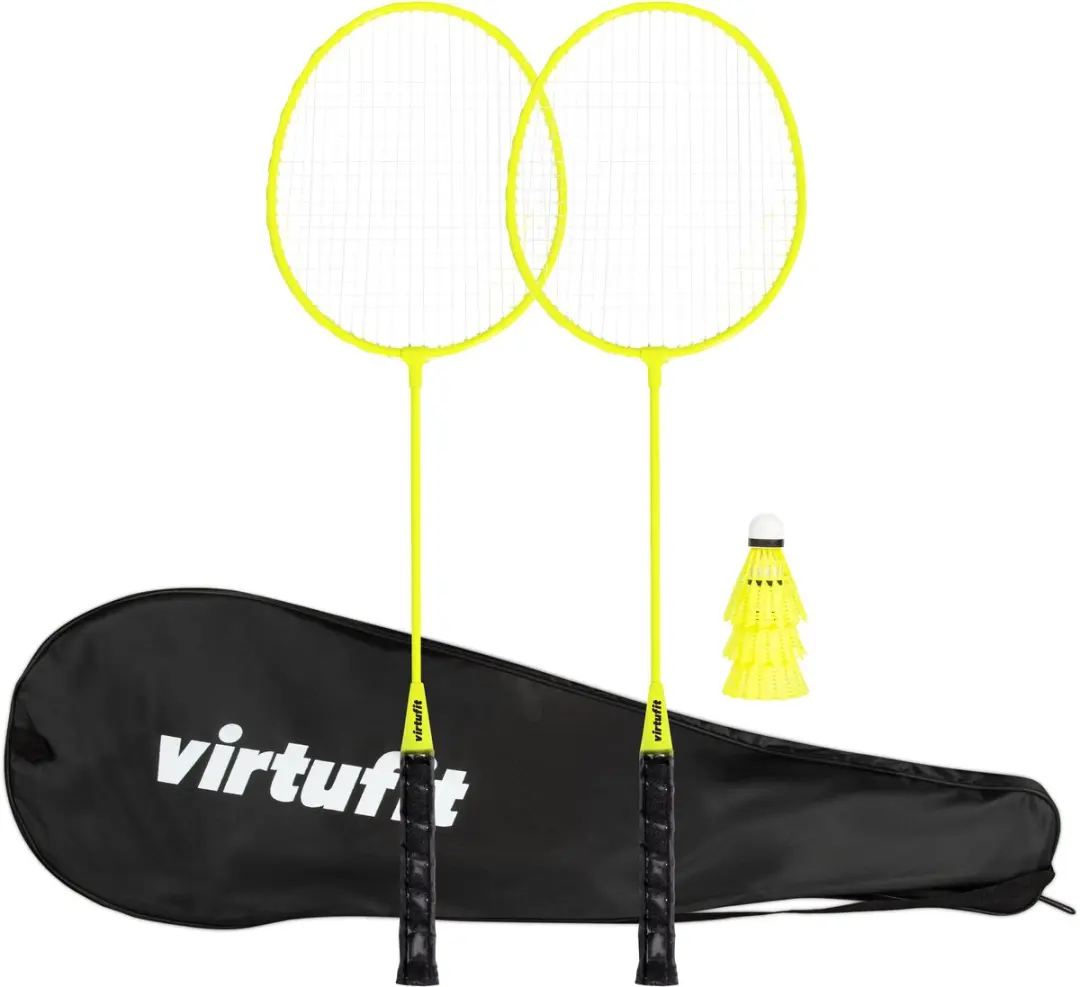Virtufit Badminton Set Geel - 2 Rackets, 3 Shuttles - Inclusief tas