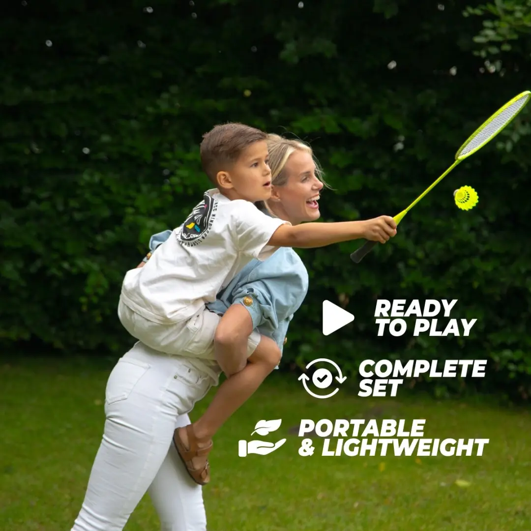 Virtufit Badminton Set Geel - 2 Rackets, 3 Shuttles - Inclusief tas