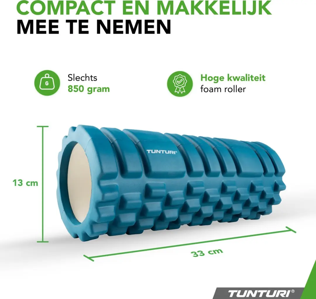 Tunturi Yoga Grid Foam Roller 33cm - Petrolblauw