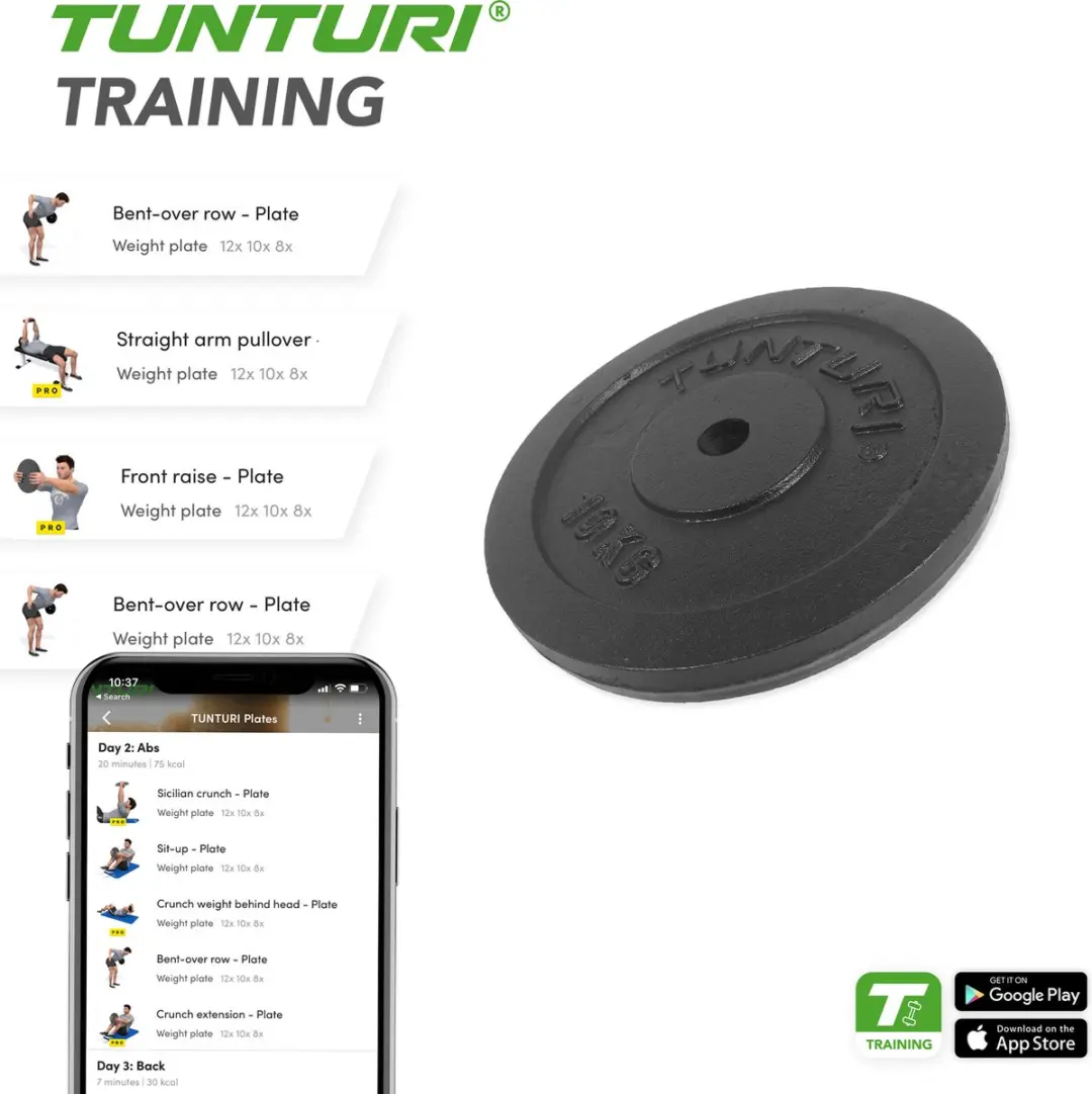 Tunturi Halterschijf 10 kg - Ø 30 mm - Gietijzer - Zwart