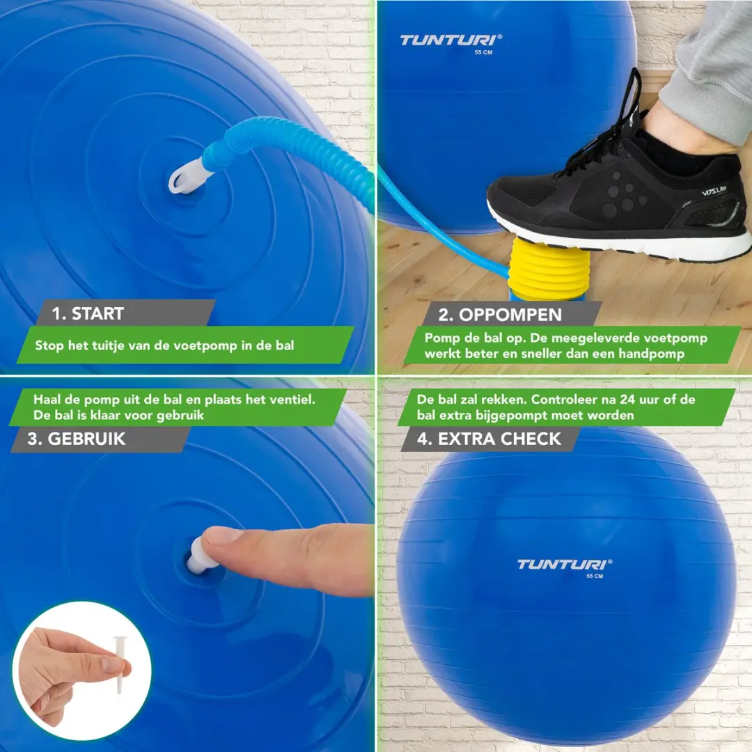 Tunturi Anti Burst Fitnessbal 55cm - 220kg - Blauw