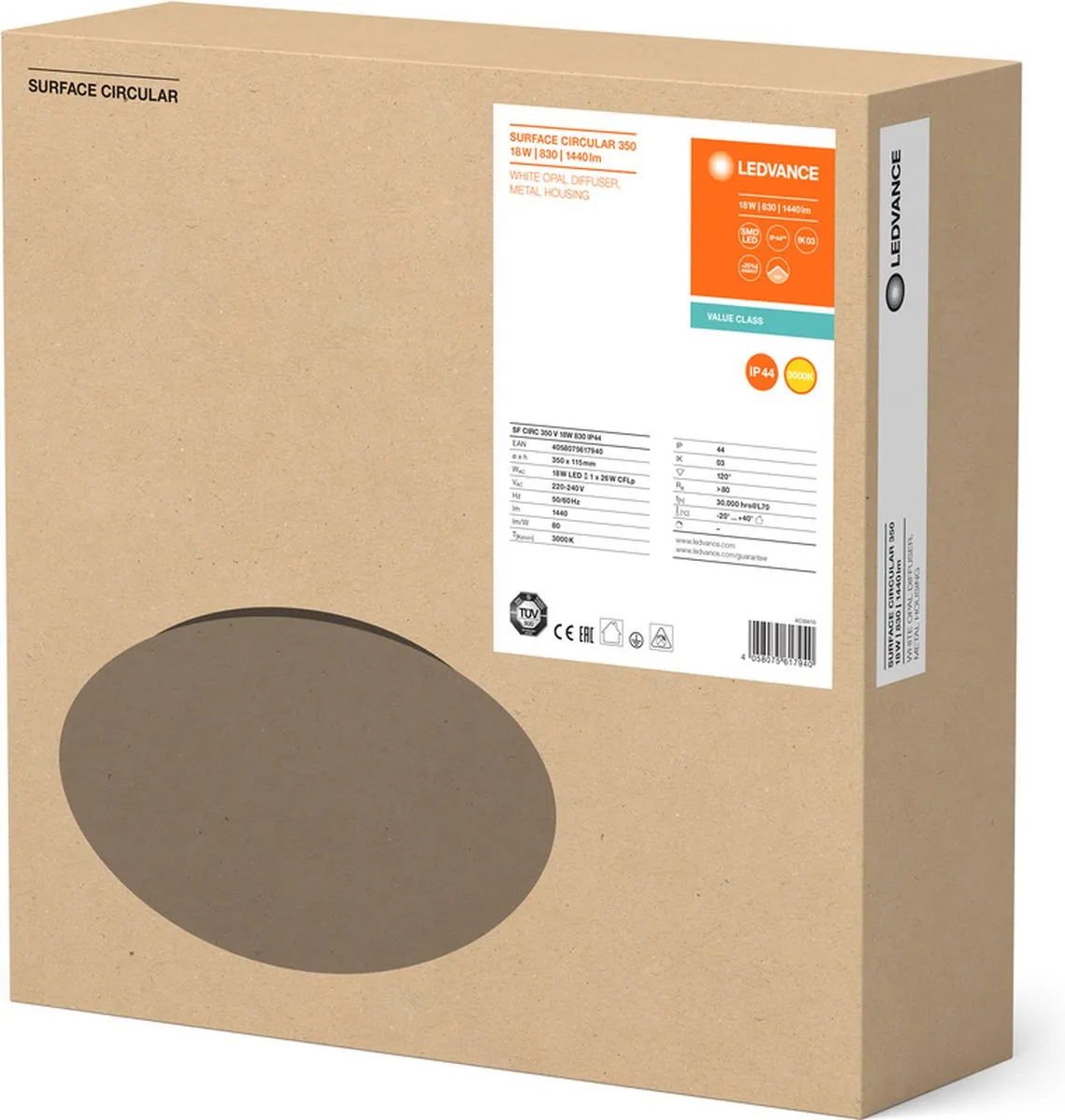 LEDVANCE LED Bulkhead Circulair 350 - 18W 1440lm Warm Wit - 35cm - afbeelding 6 van 6
