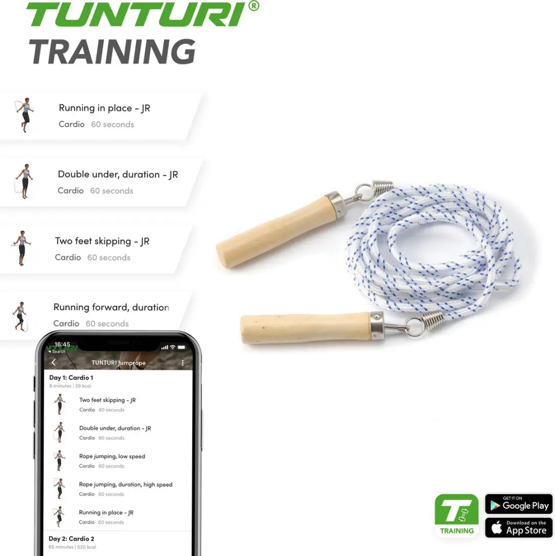 Tunturi Nylon Springtouw 280cm - Houten Handgrepen