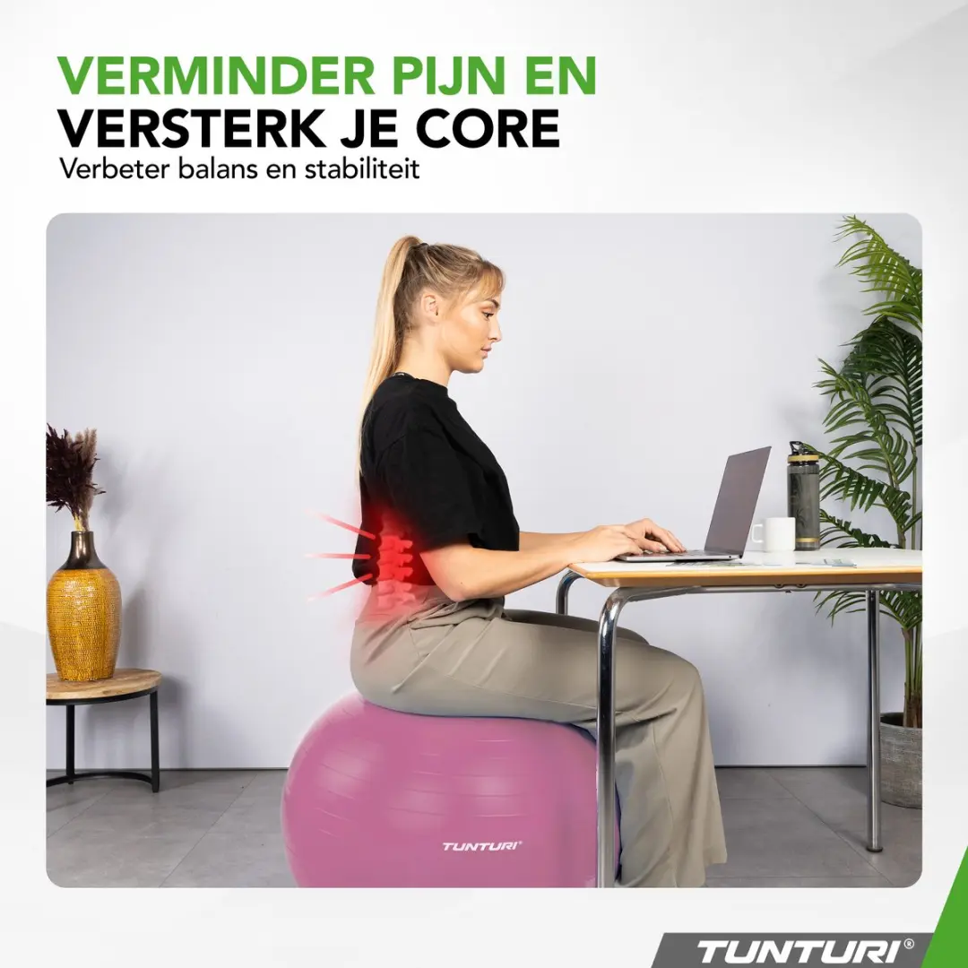 Tunturi Anti Burst Fitnessbal 65cm - 220 kg - Paars