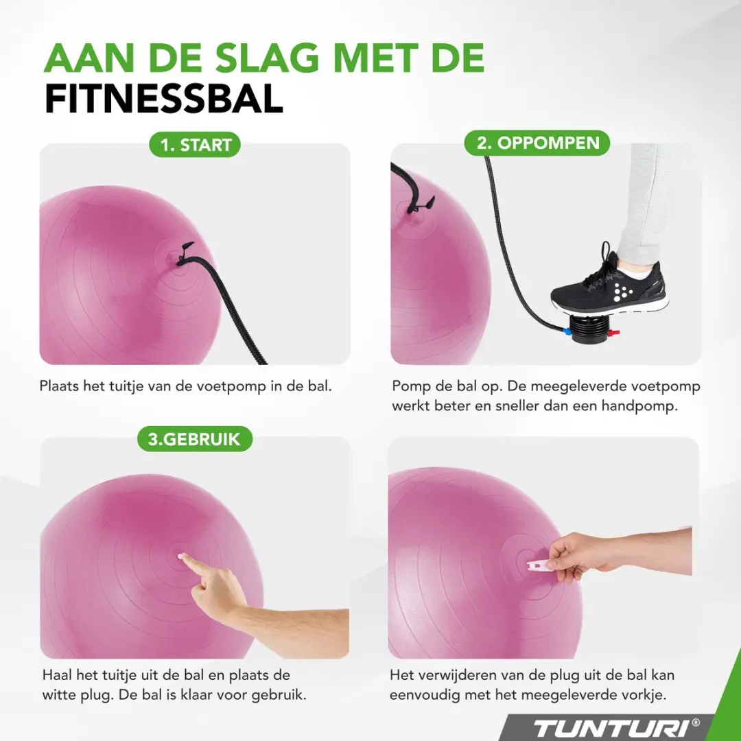 Tunturi Anti Burst Fitnessbal 65cm - 220 kg - Paars