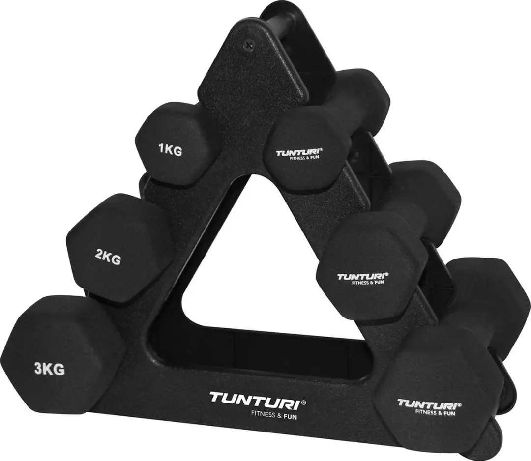 Tunturi Neopreen Dumbbells 1-3kg - 3 Paar - Zwart/Wit