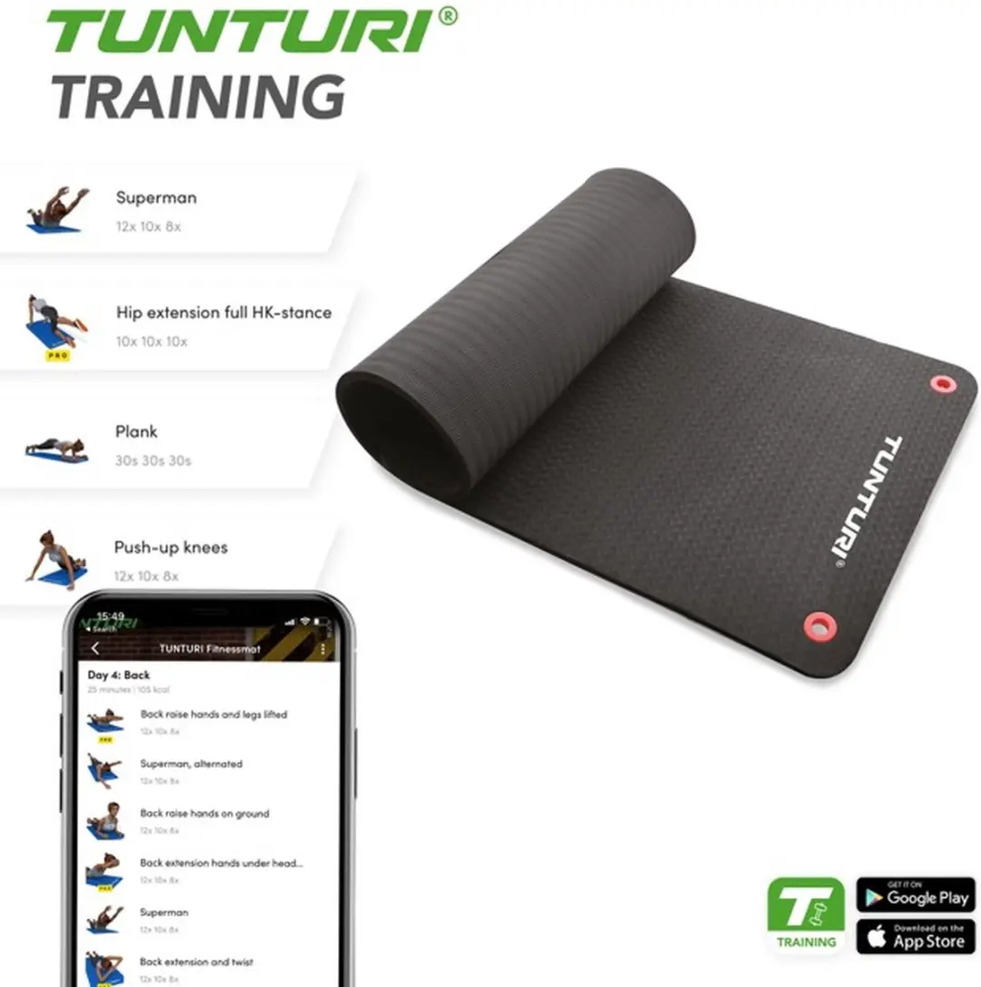 Tunturi Pro Fitnessmat 180x60cm Zwart
