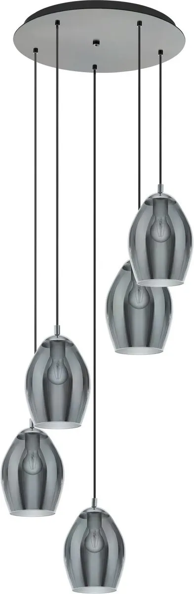 Stars of Light Estanys Hanglamp - 58 cm - 5 lichts - E27 - rookglas - Zwart|Grijs