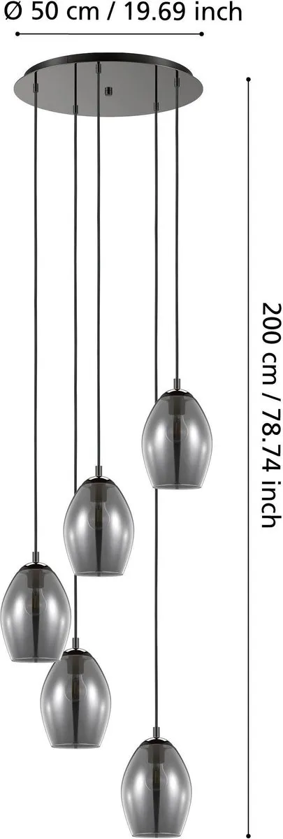 Eglo Stars of Light Estanys Hanglamp 58cm - 5 Lichts - Zwart/Grijs - afbeelding 6 van 6