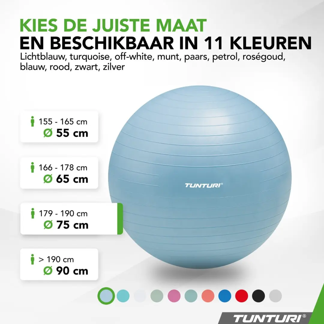 Tunturi Anti Burst Fitnessbal 75cm - Lichtblauw - afbeelding 6 van 6