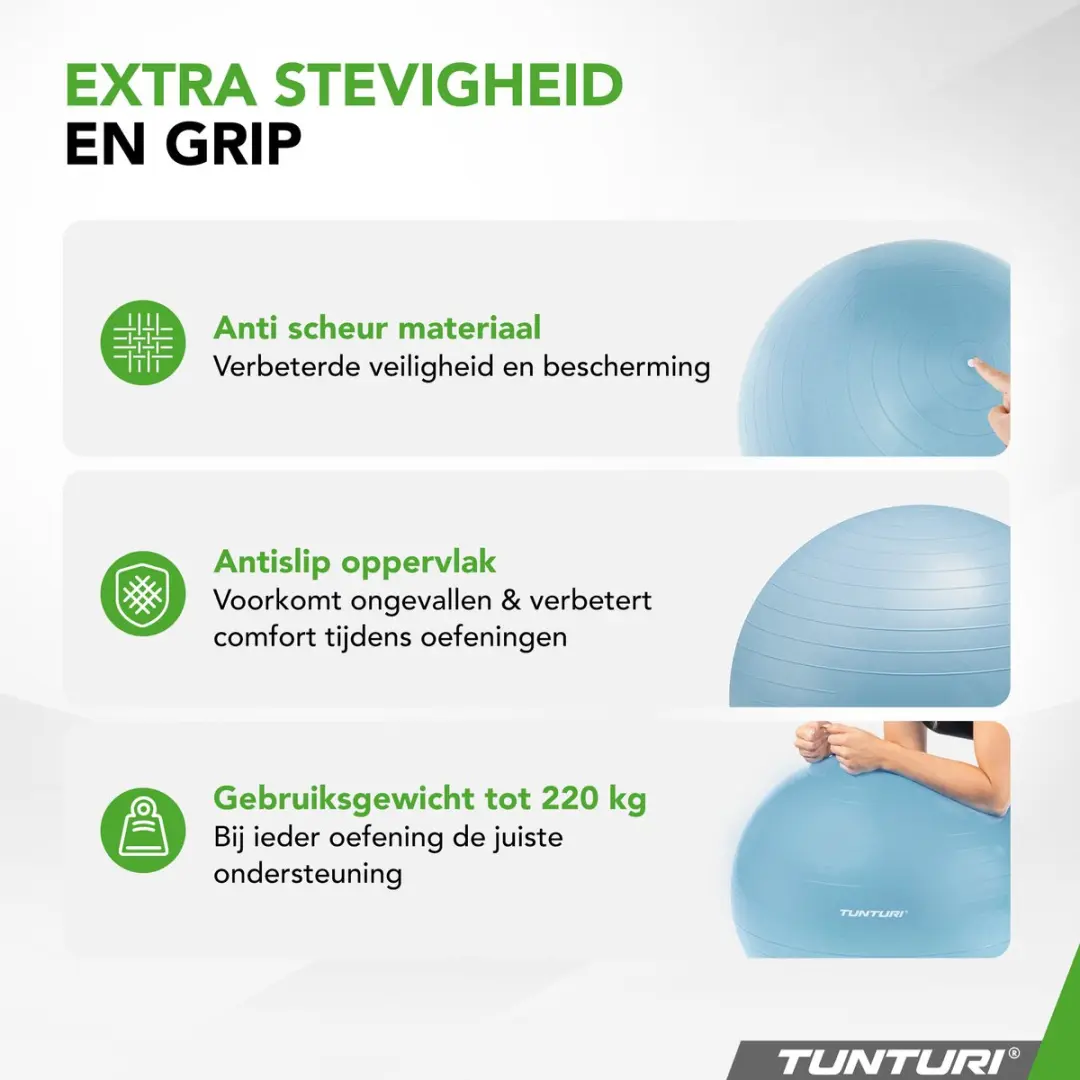 Tunturi Anti Burst Fitnessbal 75cm - Lichtblauw