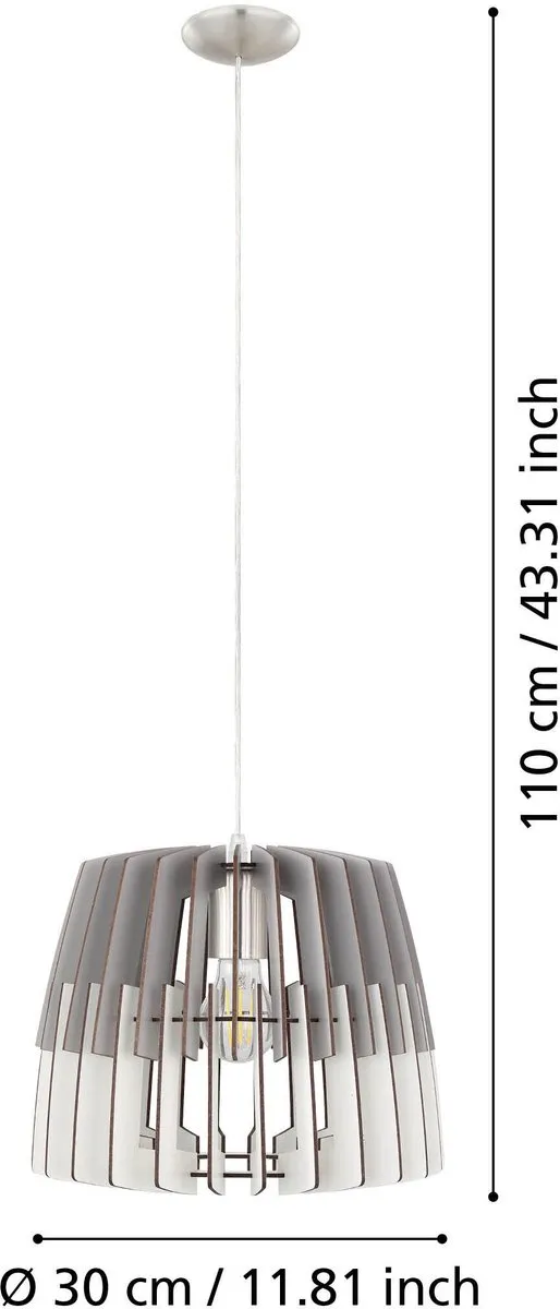 Eglo Artana Hanglamp E27 - Staal/Hout - Wit:Grijs