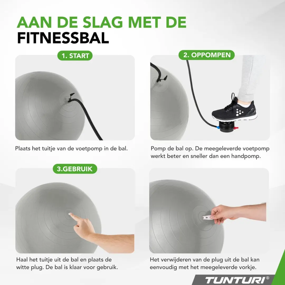 Tunturi Anti Burst Fitnessbal 65cm - 220kg - Zilver