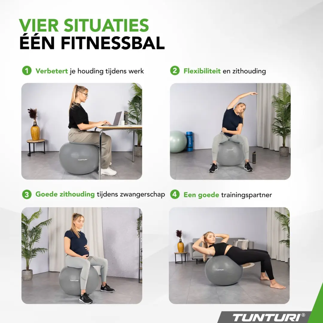 Tunturi Anti Burst Fitnessbal 65cm - 220kg - Zilver