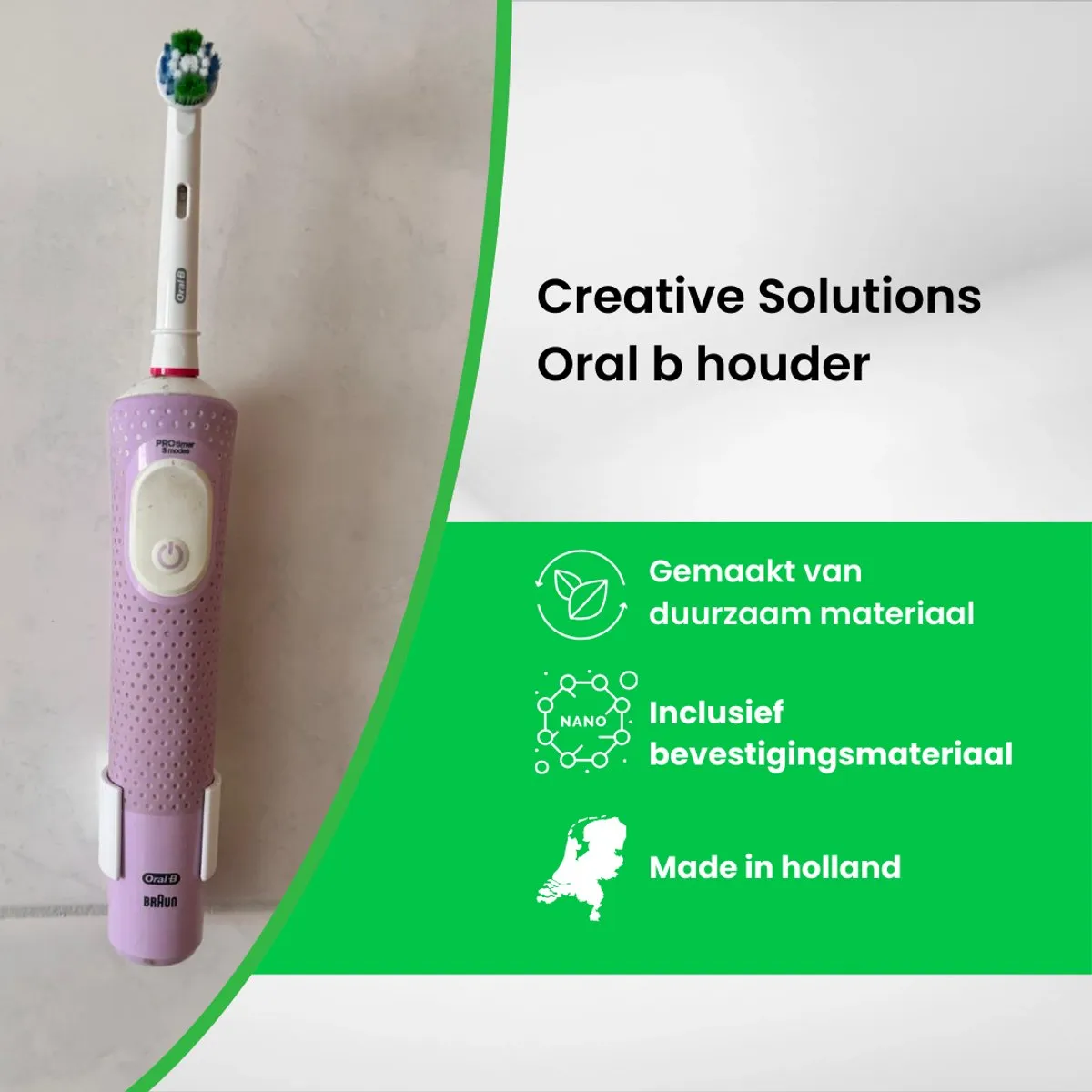 Tandenborstelhouder - wit - voor Oral b tandenborstels - inclusief bevestigingsmateriaal - elektrische tandenborstelhouder - houder voor tandenborstel opzetstukjes