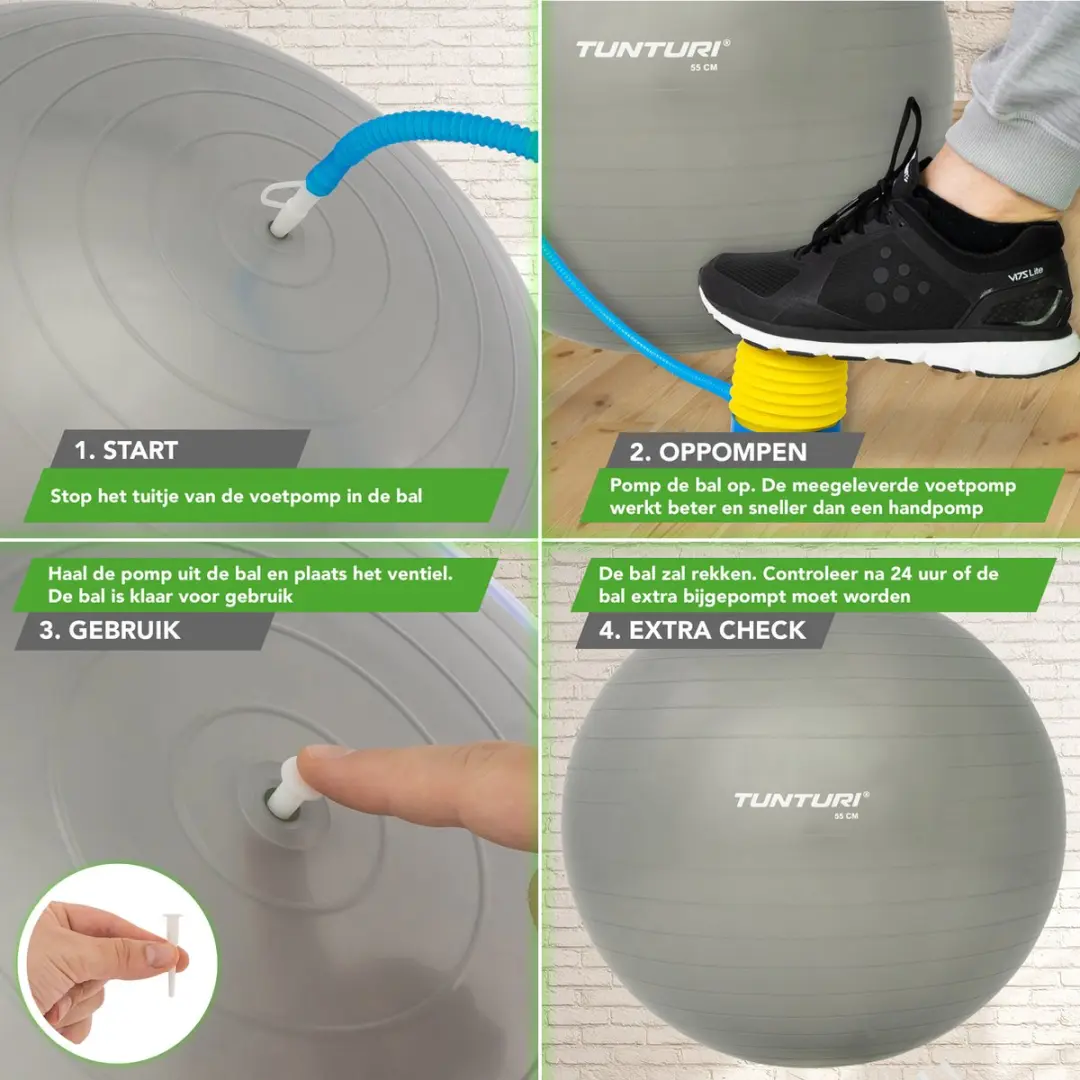 Tunturi Anti Burst Fitnessbal 55cm - 220kg - Zilver - afbeelding 6 van 6