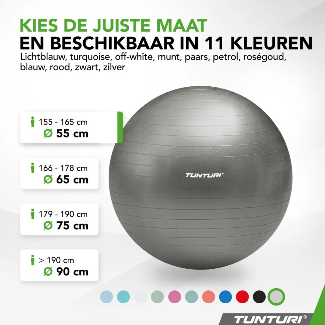 Tunturi Anti Burst Fitnessbal 55cm - 220kg - Zilver