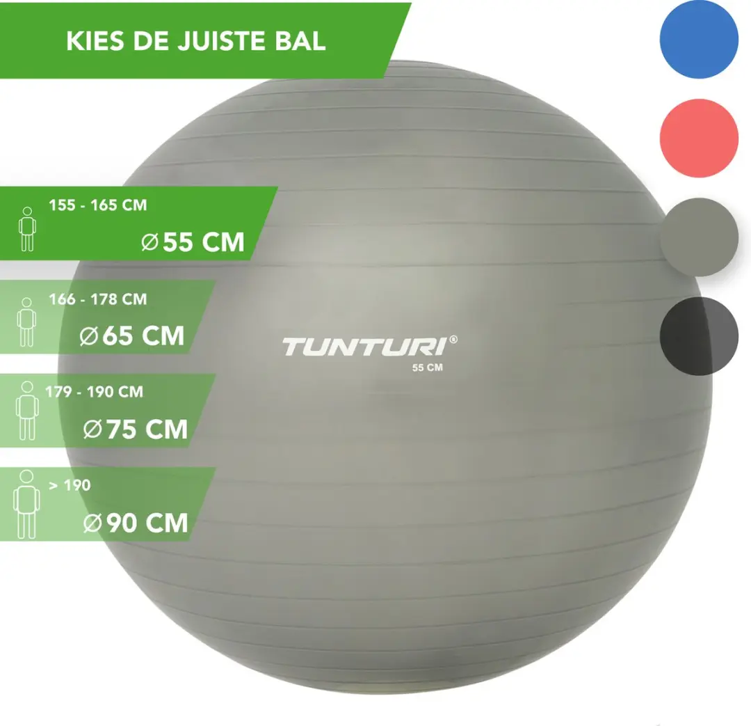 Tunturi Anti Burst Fitnessbal 55cm - 220kg - Zilver