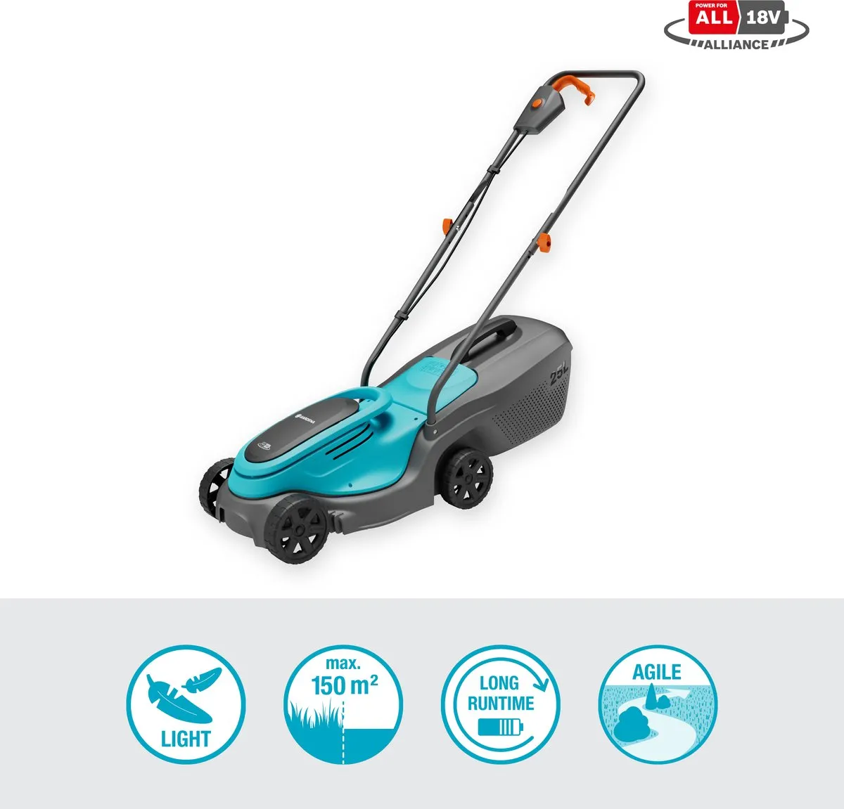 Gardena PowerMax 30/18V P4A Accu Grasmaaier - 30cm Snijbreedte - 25L Opvangbak