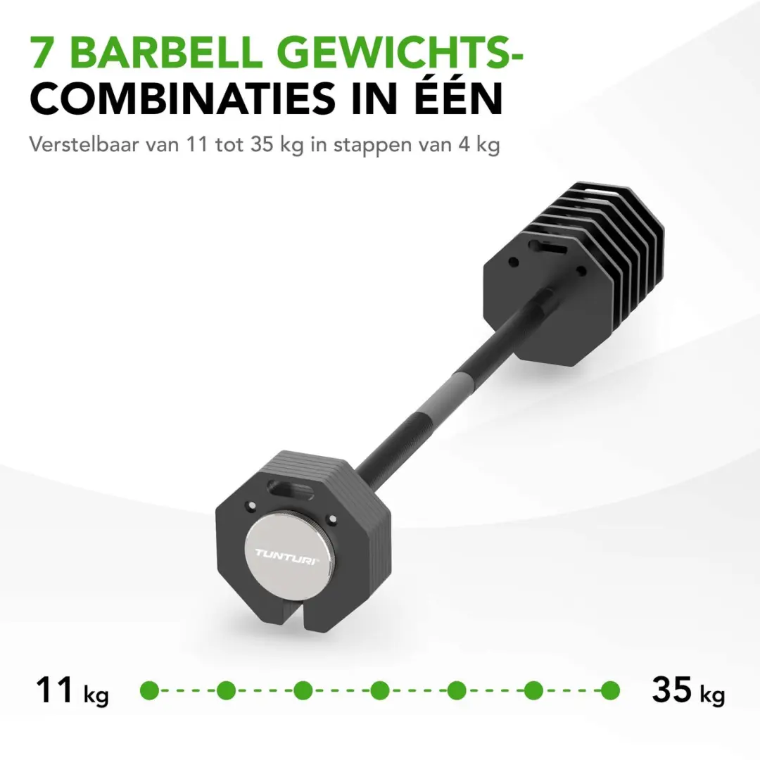 Tunturi Rapid Verstelbare Barbell 35kg - 15-delig - Zwart