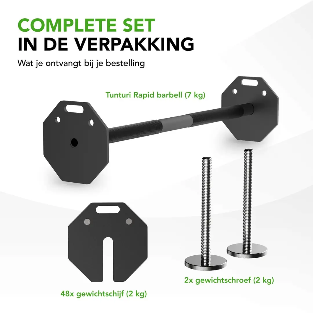 Tunturi Rapid Verstelbare Barbell 107kg - 51-delig - Zwart