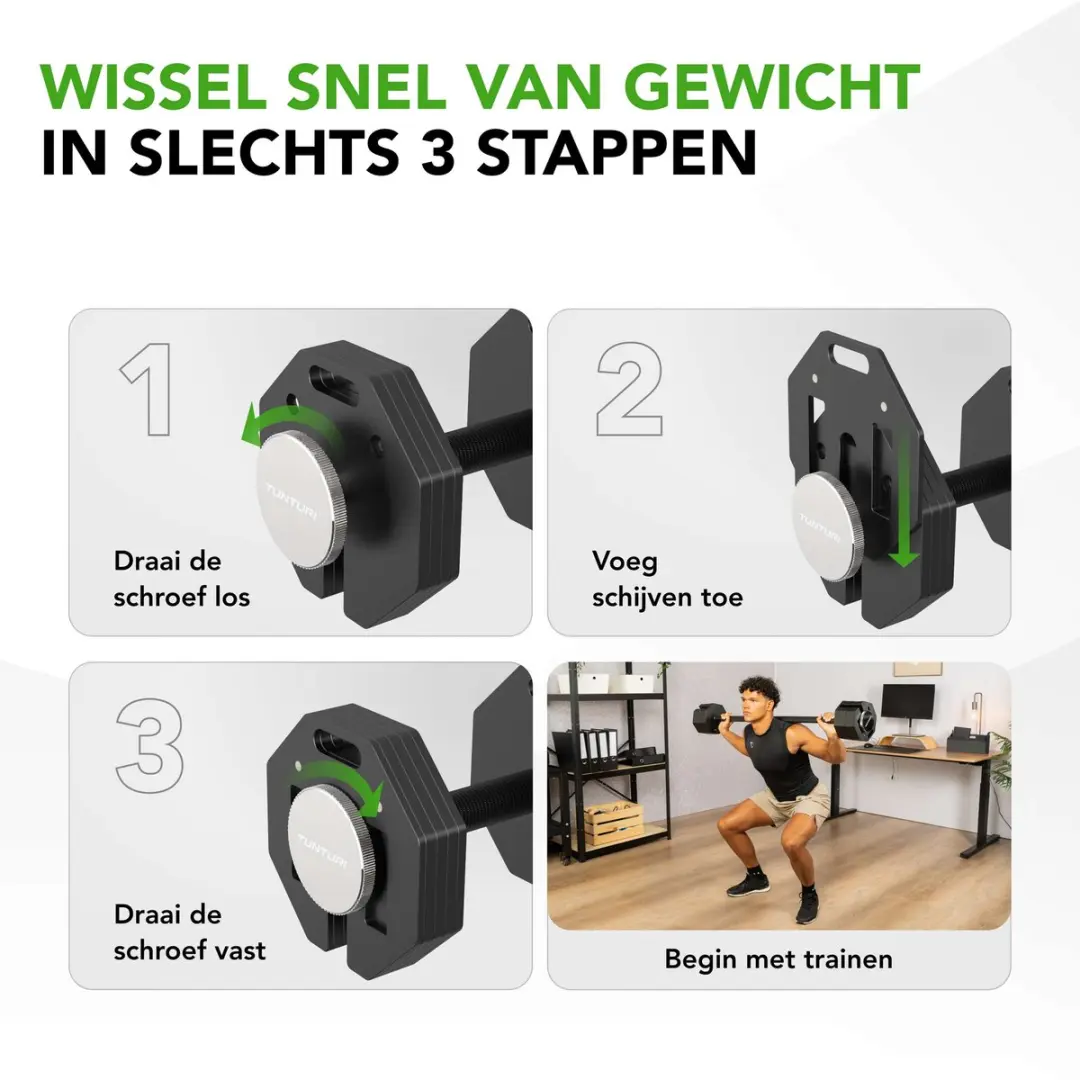 Tunturi Rapid Verstelbare Barbell 107kg - 51-delig - Zwart
